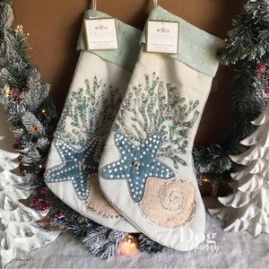 2 Coastal Collection Seashell Christmas Stocking
